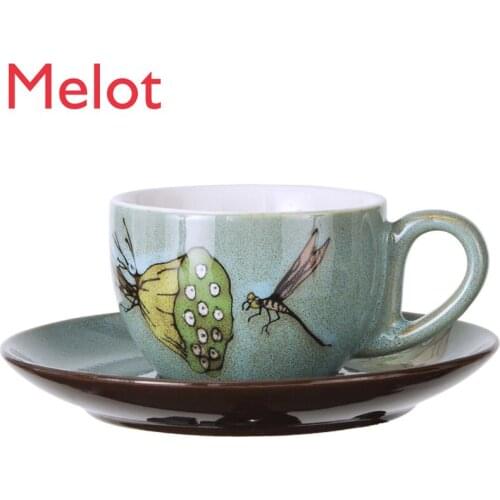 Coffee Cup Set European Creative Retro Domestic Personality British Hand-Painted Ceramic Steam Pitcher Dish with Spoon