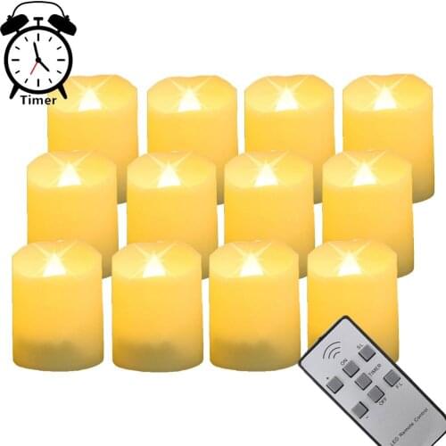 Pack of 12, 7 Key Remote Control New Year Candles,Timer Battery Powered Led Tea Lights,Tealights Fake Led Candle Light Halloween