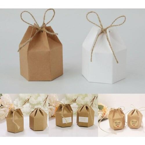 5pcs Kraft Paper Wedding Favors Candy Boxes Hexagon Packaging Bags Gift Cardboard Boxes Christmas Bridesmaid Gift Package Box