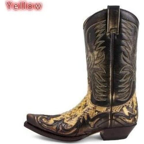 Men male man plus size mid-calf boots autumn embroidery shoe mens vintage PU leather zapatos de hombres personlizar zapatosM0962