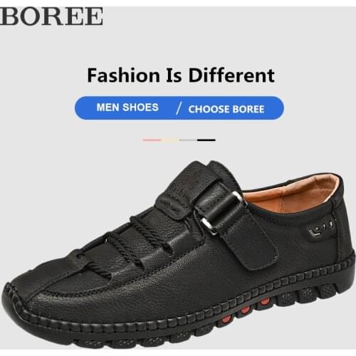 Mens Casual Shoes Spring Fashion Leather Sneakers Mens Loafers Breathable Slip on Work Shoes Handmade Outdoor Hiking Footwear