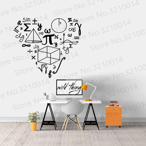 Mathematics Love Pattern Wall Stickers For School Math Vinyl Wall Decal Decor Teen Room Classroom Decoration Art Murals PW701