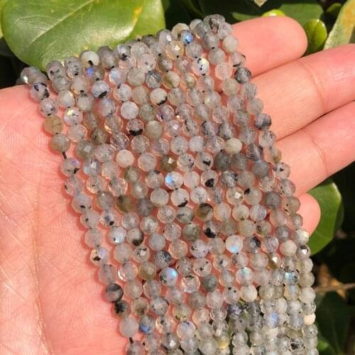 Natural Faceted Grey Labradorite Beads Round Loose Bead For Jewelry Making 15" 2/3/4mm DIY Bracelets Pendant Necklace wholesale