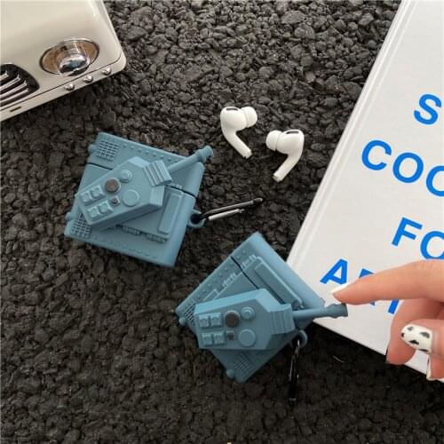 New 3D 360 Degree Rotatable Tank Design Earphone Case with Keychain for Airpods Pro Cool Cartoon Cover for Airpods 1/2 Cases