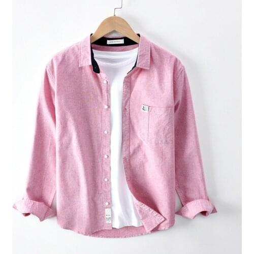 100% cotton Spring Oxford Textile Mans shirt edition fashion leisure Solid color shirts men long sleeve top plus size