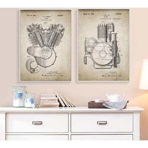 Engine Patent Vintage Prints Poster Motorcycle Artwork Canvas Art Painting Wall Pictures For Living Room Home Decor