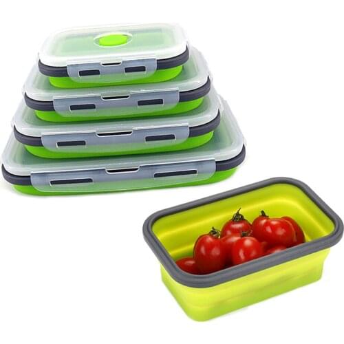 Folding Silicone Bento Lunch Box Food Grade Portable Dinnerware Meal Home Kitchen Outdoor Food Storage Containers Box