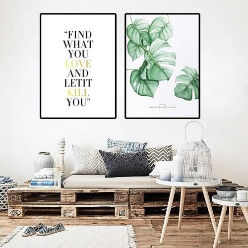 Modern Minimalist English Motto Canvas Painting Small Fresh Green Plant Pictures For Living Room Tv Sofa Background Wall Art