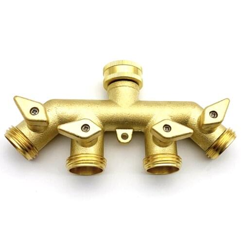 Solid Brass Heavy Duty Garden Hose Connector 4 Way Tap Splitter 3/4 inch Water Faucet Adapter Gardening Pipe Connectors
