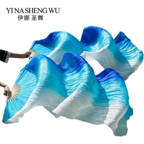 High Quality Belly Dance Fans 1 Pair Handmade Bamboo Ribs Belly Dance Practice Fans Vertical Striped Royal blue+Turquoise+White