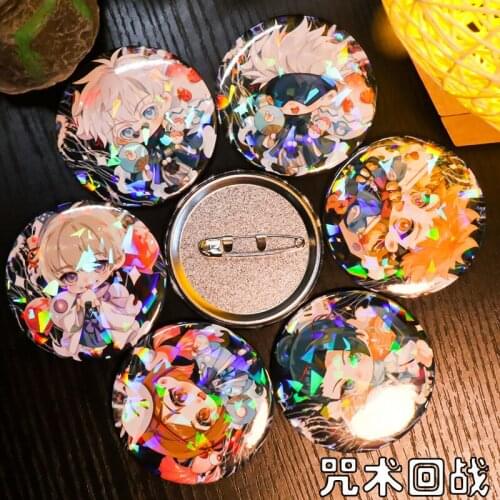 Japanese Anime Icons Jujutsu Kaisen Hologran Tinplate Pin Brooches clothes Backpack Collar Badge Lapel Pin Jewelry Gifts