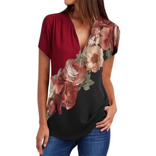 Fashion new temperament woman shirt casual zipper shirt ladies loose large size shirt short sleeve shirt