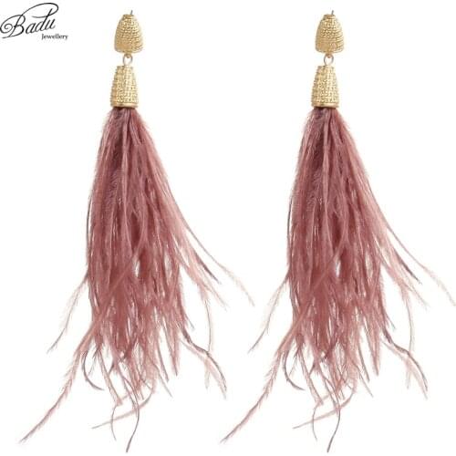 Badu Long Feather Earring Light Ostrich Vintage Christmas Jewelry Women Party Ear Accessories Fashion Jewelry