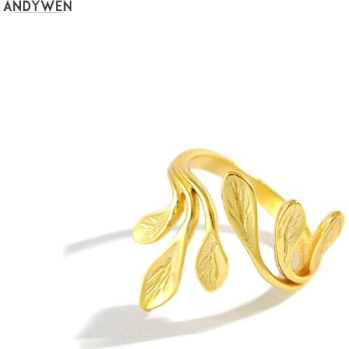 ANDYWEN 925 Sterling Silver Leafs Rings Adjustable Resizable Women Fashion Jewelry For Women Fine Jewelrt Large Big Irregular