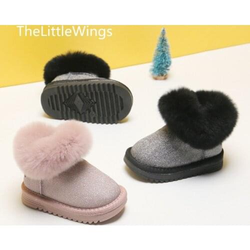 Winter GirlsSnow Boots 2021 New Warm Skid-proof Baby Flat Toddler Cotton Shoes 0-1-3 Years Old Childrens Rabbits Hair Boots