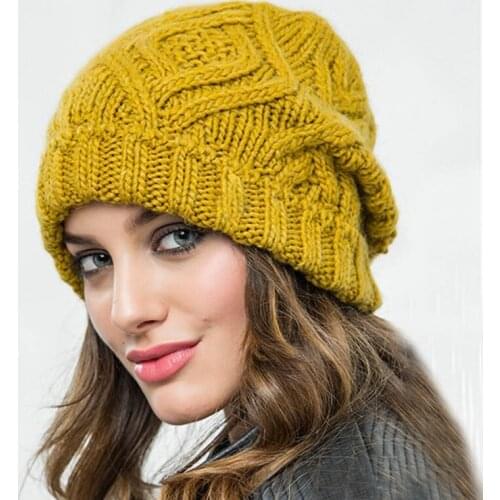 Winter Knitted Beanies Female Pure Color Fashion Warm hat Outdoor Riding Handmade Weaving Accessories Caps