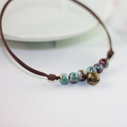 12 Pieces/Lot Women Men Ankle Strap Ceramic Beads Bracelets Chain Leg Jewelry Coffee Color Weave Rope Link Foot Chains Accessory