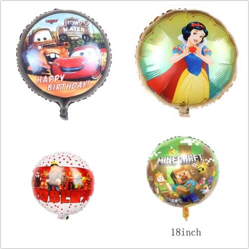 2pcs 18 inch Round McQueen Car Snow White Elsa Princess Foil Balloons Baby Birthday Party Decorations Kids Helium Balls Toys
