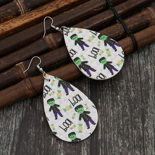 2021 Wholesale New Easter Green Zombie Man Double-sided Printed Leather Earrings Female Halloween Earrings