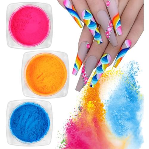 3 Box/Set Neon Nail Pigment Powder Fluorescence Glitter Dust for DIY Gel Manicure 3D Nail Art Decorations