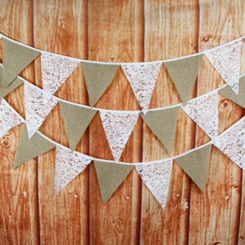 3M 12 flags Burlap Lace Wedding Decoration Bunting Vintage Banners Photo Prop Garland Engagement Party bunting Decoration