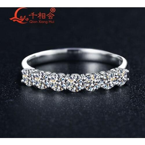 925 Sterling Silver Ring with 3.5mm Seven Stones Half Eternity Band white color moissanite Wedding Jewelry Rings Engagement