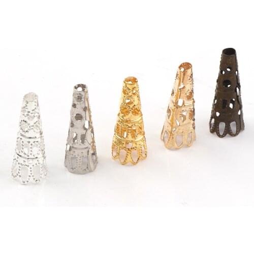 9x23mm Vintage Filigree Metal Horn Hollow Flower Spacer Beads End Caps Pendant DIY Charms Connectors Jewelry Findings