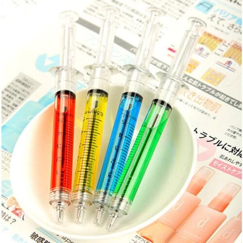 Random Color Novelty Syringe Pen Syringe Peculiar Shape Cute Stationery Ballpoint Pen 0.5mm Automatic Refillable Ballpen