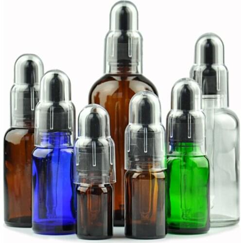 Essential Oil Bottle Glass Dropper Bottle Transparent Cover Black Dropper Head Portable Refillable Cosmetic Container 100 ML