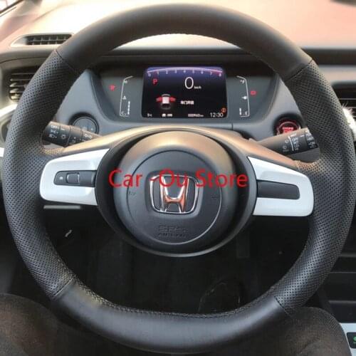 For Honda Life Fit 2021 DIY Hand Sewn Steering Wheel Cover Top Leather