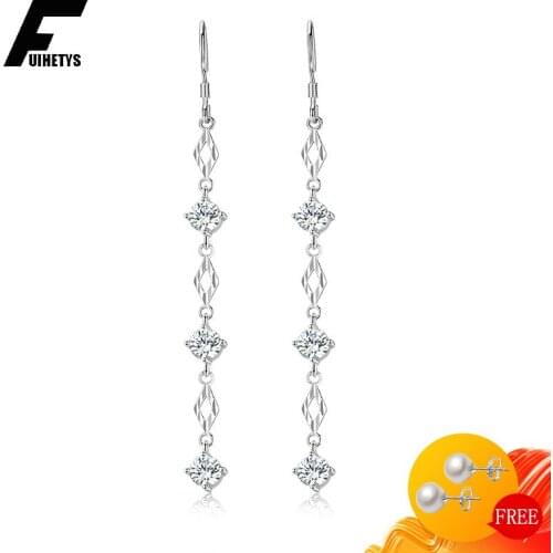 Long Style Earrings with Zircon Gemstone 925 Silver Jewelry for Women Wedding Party Promise Accessories Drop Earrings Wholesale