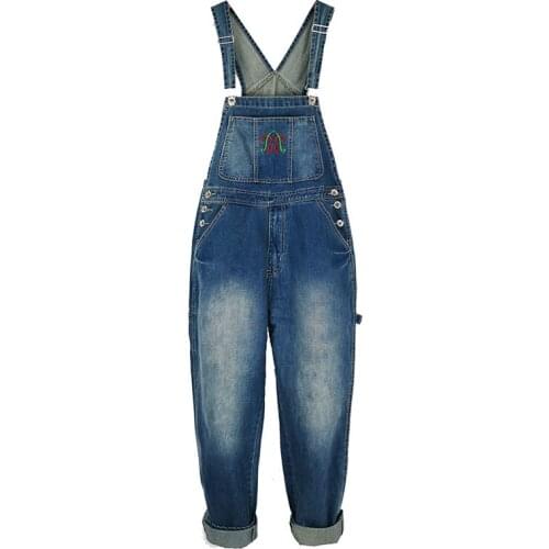 Oversized Loose Jeans Men Overalls Bib Denim Jumpsuits Fashion Embroidery Large Size Straight Workwear Cargo Pants Blue Trousers