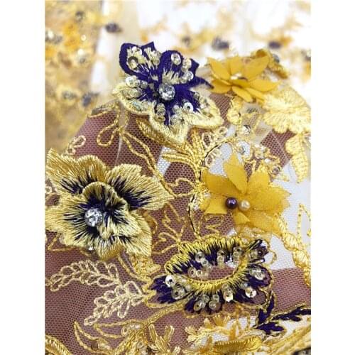 Elegant handmade lace fabric SYJ-72683 tulle sequins fabric bridal wedding lace for nice dress