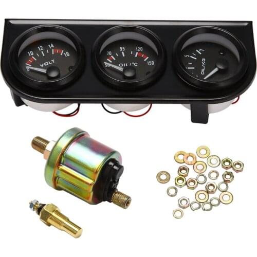 52mm Electrial Meter Triple Kit Volt Gauge + Oil Temp Gauge + Oil Pressure Gauge 3 In1 NPT1/8 Sensor Gauge Meter