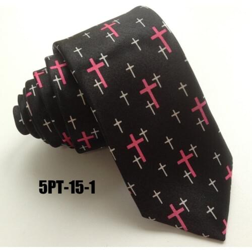 5cm Men Skinny Necktie Priest Pastor Ties for Church Jesus God Bless Cross Tie