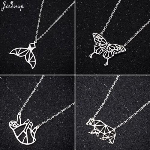 Jisensp New Arrival Origami Whale Tail Pendant Necklace Hollow Animal Bear Sloth Butterfly Charm Necklace Fashion Jewelry Gift