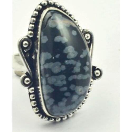 Snowflake Obsidian Ring Silver Overlay over Copper , Size: 7.25, R4423