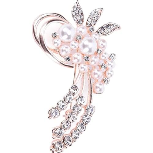 Fashion Jewelry High Quality Vintage Brooch Pins Austria Crystals Imitation Pearl Flower Brooch Wedding Accessories