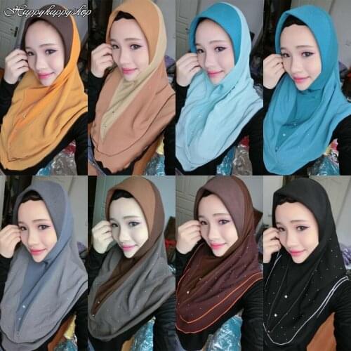 Fashion Muslim Women Patchwork Turban Malaysia Headscarf Wraps Islamic Prayer Amira Hijab Cap Arab Shawls Headwear