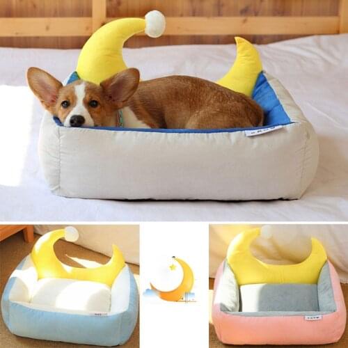 Washable Dog Bed Soft Cushion Pet Cat Mat Puppy Nest Cute Moon Design Dog Kennel Durable Cozy Couch Winter Warm Bed Dog Baskets