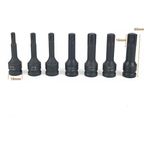 7PCS 3/8" Square Drive Impact Ribe Bits Socket Set RT6 RT8 RT10 RT11 RT12 RT13 RT14 CR-MO Screwdriver Bit Socket Wrench Tools