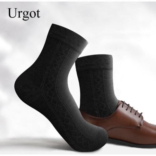 Urgot 5 Pairs Mens Business Striped Socks Pure Cotton Solid Color Middle Tube 7 Days Deodorant Socks Cotton Calcetines Hombre