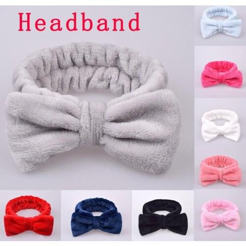 Fashion Velvet Hairband Solid Bow Knot Women Hair Ring Head Hoop Girls Headband Soft Plush Velvet Bath Wash Face Elastic Towel