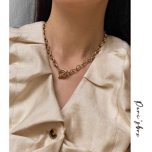 PerisBox Gold Color Mixed Twisted Chain Necklaces Toggle Clasp Chunky Rope Necklaces for Women Circle Statement Necklace 2020