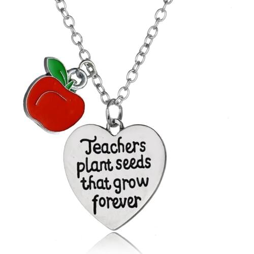 Love Heart Apple Pendant Teachers Necklace Jewelry Teachers Plant Seeds That Grow Forever Charm Chain Necklace Teacher Gifts New