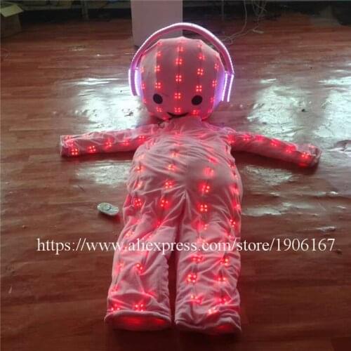 RGB Colorful Led Luminous Big Head Doll Led Glowing Ballroom Costumes Stage Party Halloween Christmas Performance Clothes