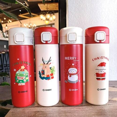 350ml Christmas Thermos Simple and Lovely Stylish Water Bottle with Lid Tidal Current Locks Dazzle Cool Festival Water Cup