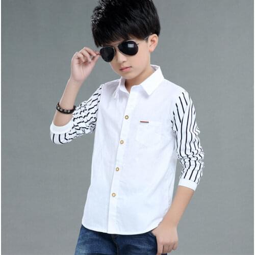 Kids Boys Shirts 2020 Spring Children Long Sleeve Patchwork Striped Shirts For Teen Boys 4 6 8 10 12 Years TX326