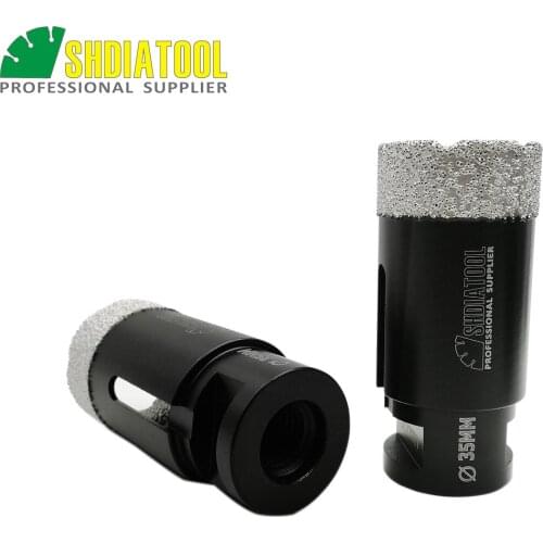 SHDIATOOL 2pcs 35mm Vacuum Brazed Diamond Dry Drilling Bits M14 Thread 15mm diamond height Hole Saw For Porcelain Tile Granite
