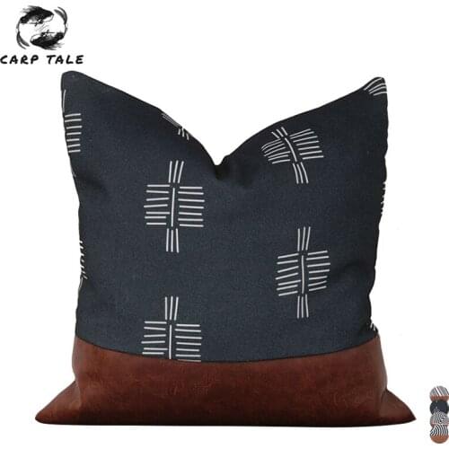 Nordic Pu Leather Cushion Cover Geometric Stitching Pillow Case Decorative 45x45 Cushions For Living Room Luxury Pillow Cover